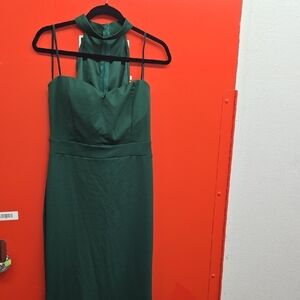 Windsor Green Ruched Halter Gown for Prom